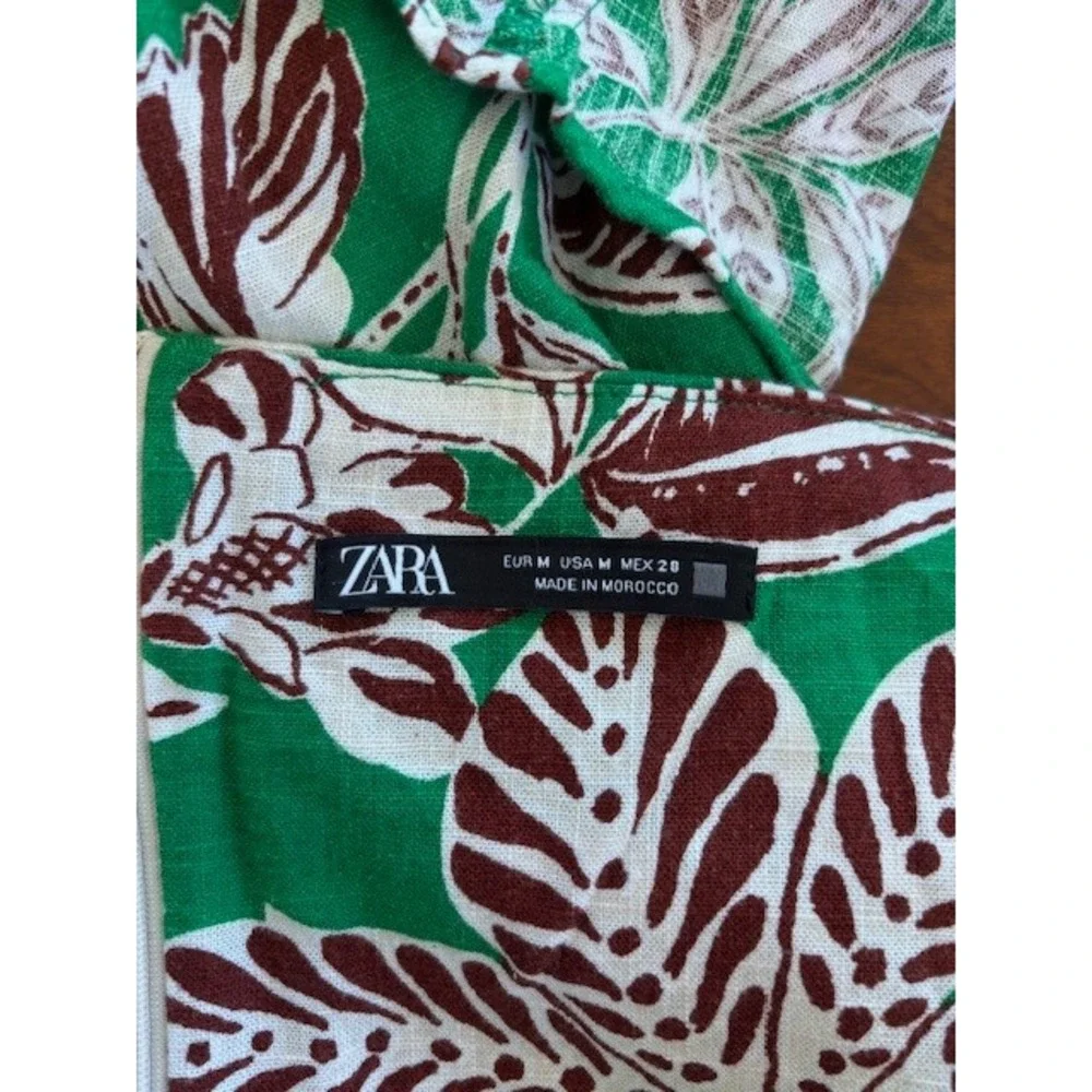 Zara‎ Tropical Green Floral Halter Cutout Romper Mini Skort Jumpsuit Linen Blend